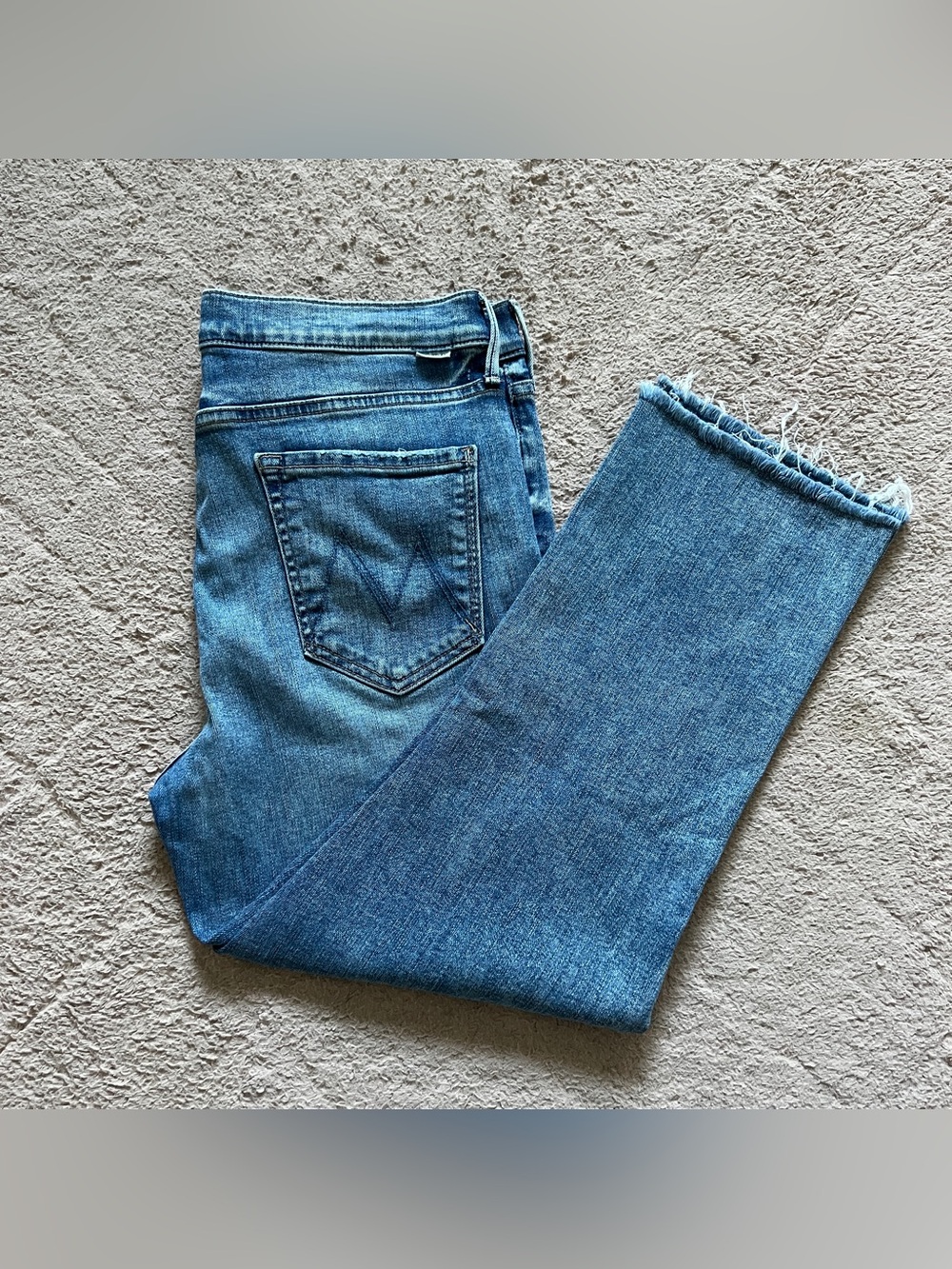 MOTHER The Rascal Ankle Fray Jeans High Rise Stretch Bonfire Lighting Sz 32